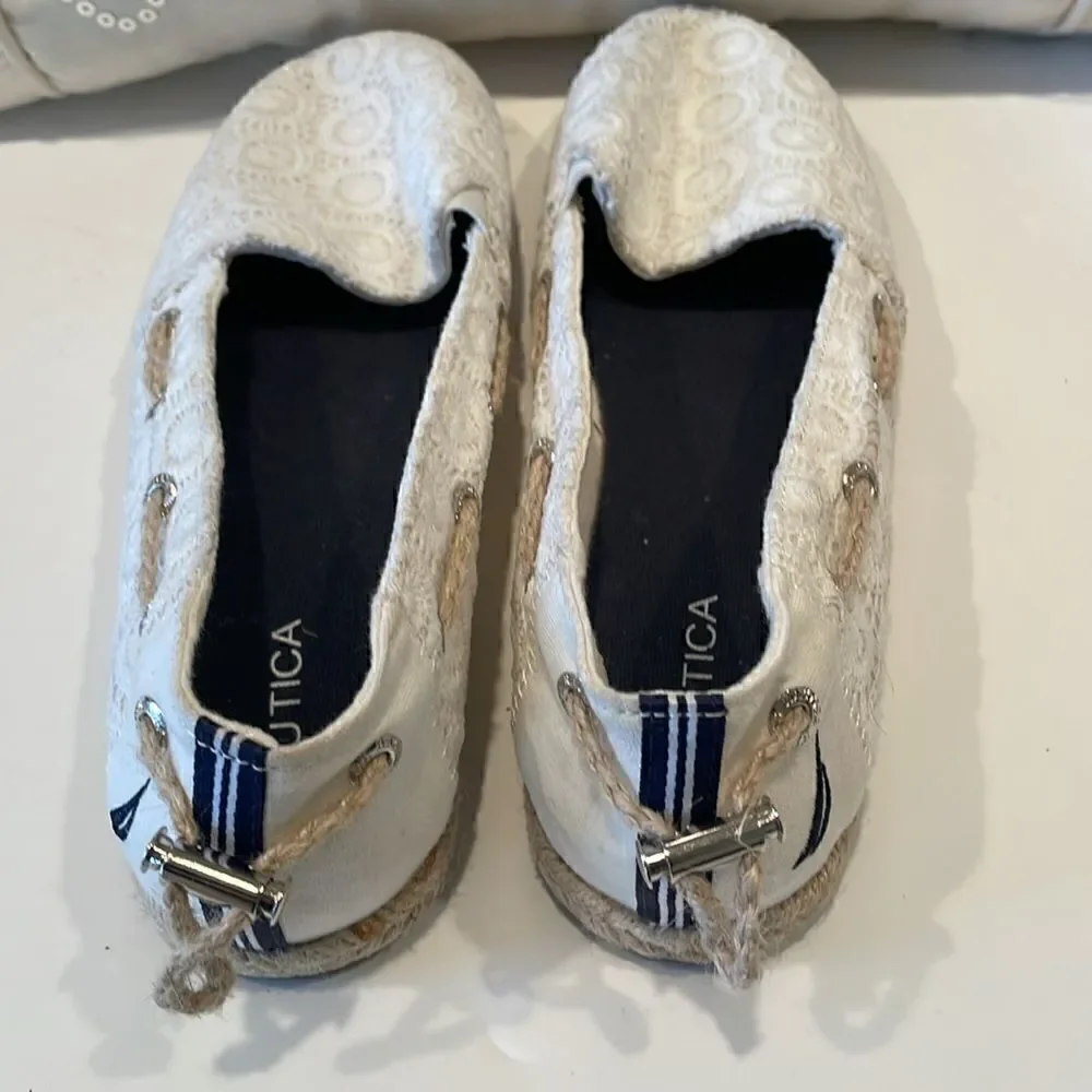 Nautica Rudder 2 Anchor Espadrille Slip-on White Lace Shoes Women's 9